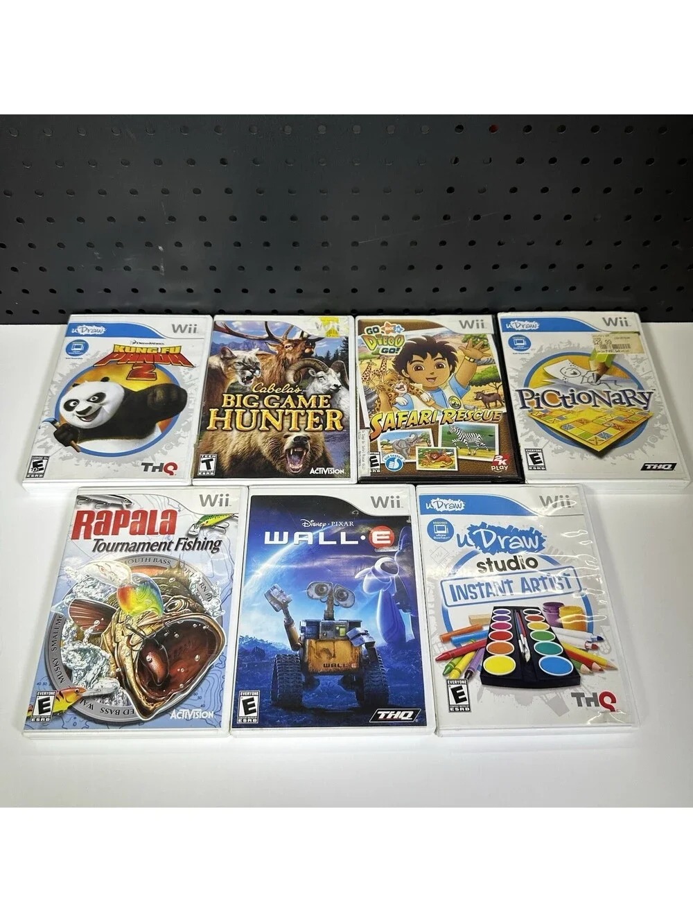 Nintendo Wii Game Lot 7 Kung Fu Panda 2 WALL-E Pictionary uDraw Big Game Hunter
